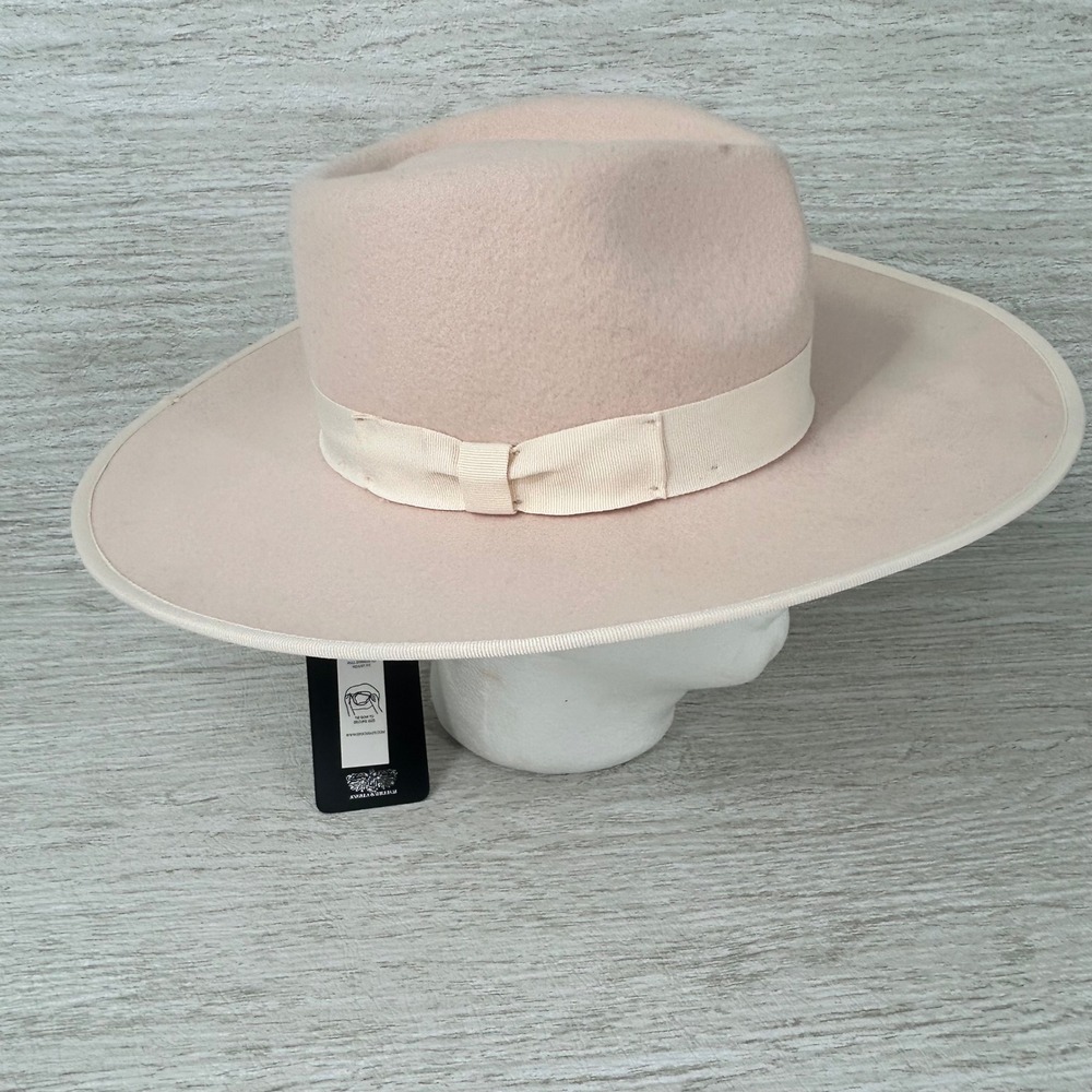 Angela & William Womens Cream Pink 100% Wool Felt Wide Brim Rancher Fedora F4135